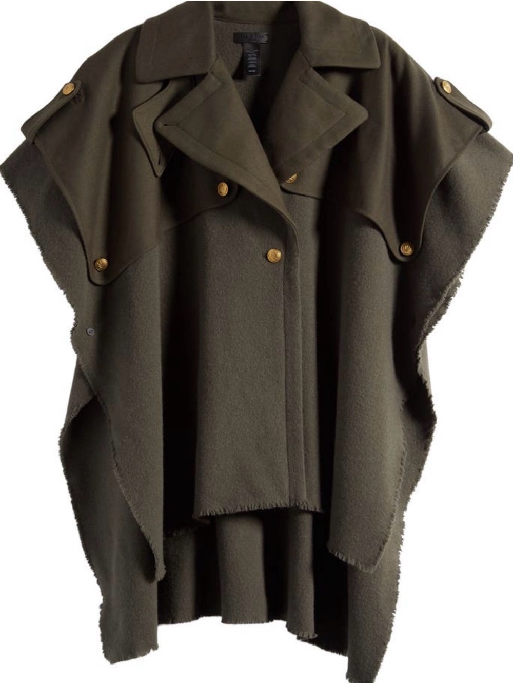 rag & bone Olive Wool Cape with Gold Buttons